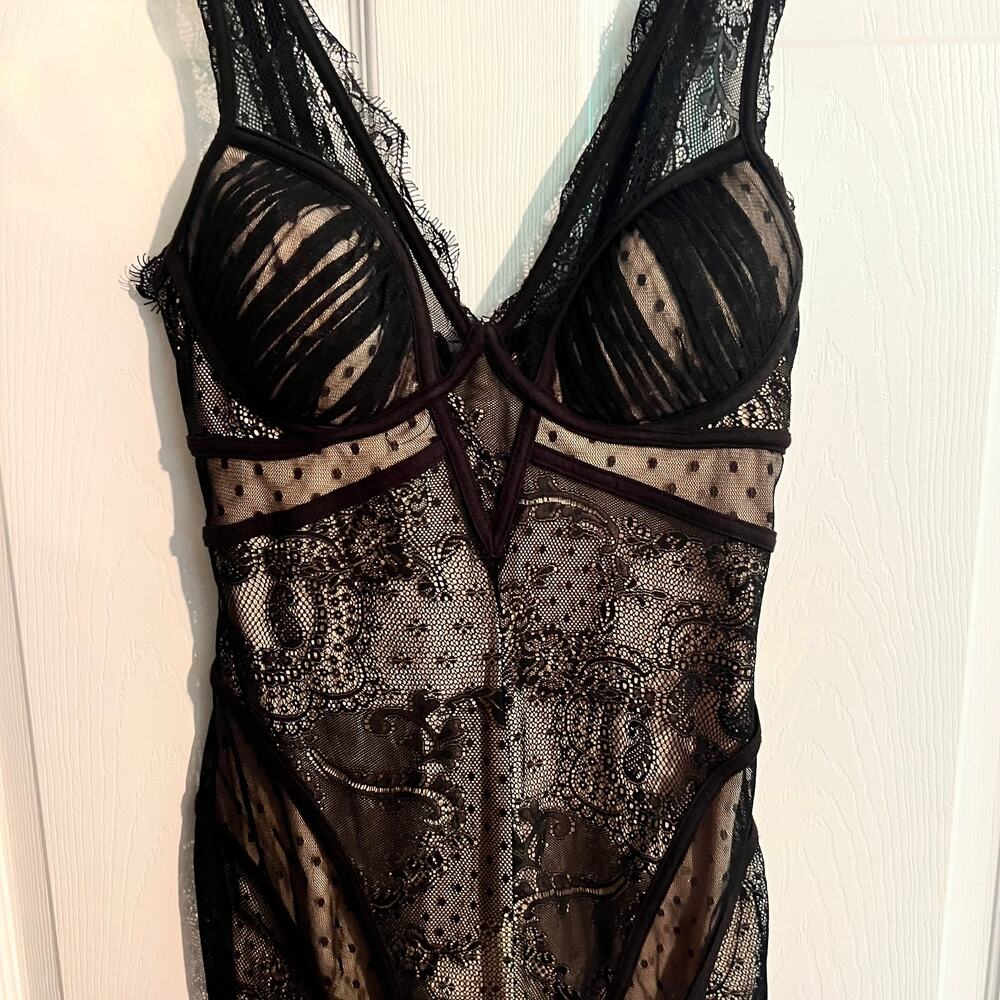 Bebe Y2K XS Black Lace Overlay Bodycon Corset Cocktail Party Dress Whimsigoth - Picture 9 of 11